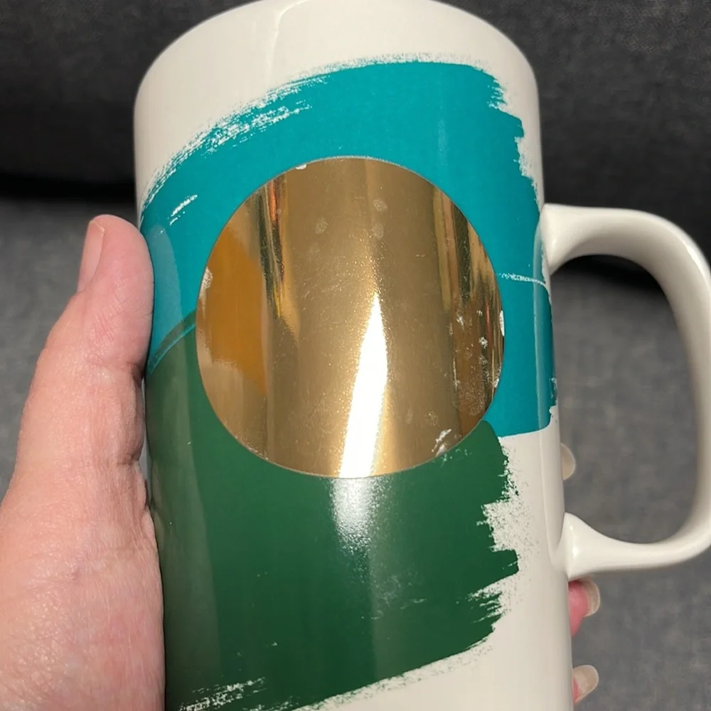 Starbucks 2014 Gold Dot Collection Mug- Green Brush Strokes